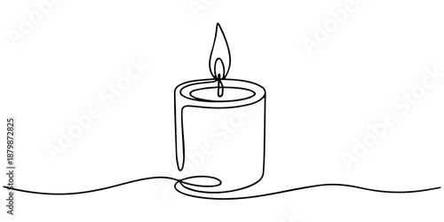 candle continuous one line drawing, Minimalist line-art illustration of a burning candle. Continuous one line drawing of candle icon. Unbroken single line art burning candle vector illustration