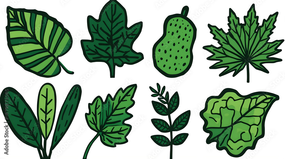 Fototapeta premium set of green cucumbers and leaf