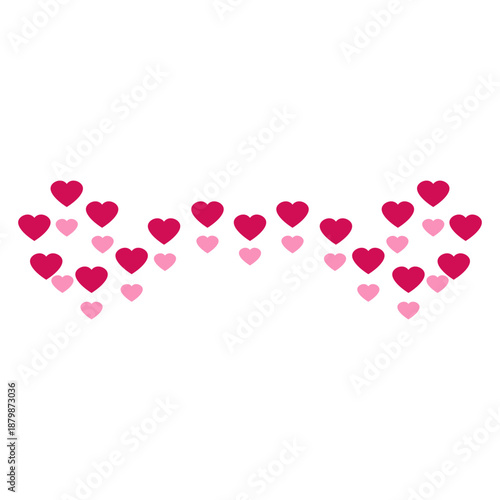 Minimalist heart pattern in red and pink tones, arranged in a wave-like rhythm on white background. Ideal for romantic designs, Valentine’s Day, or decorative use.