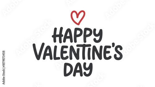 Happy Valentines Day Text with Red Heart Above in Black Font on White Background
