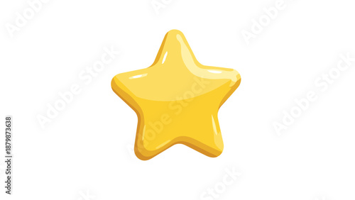 Glossy 3D yellow star icon vector. Shiny gold rounded cartoon shape isolated on white. Symbol for favorite rating, success, winner rank, quality, review, bonus game element, like.