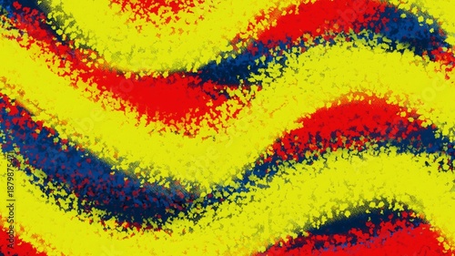 Yellow background with red and blue wavy stripes pattern