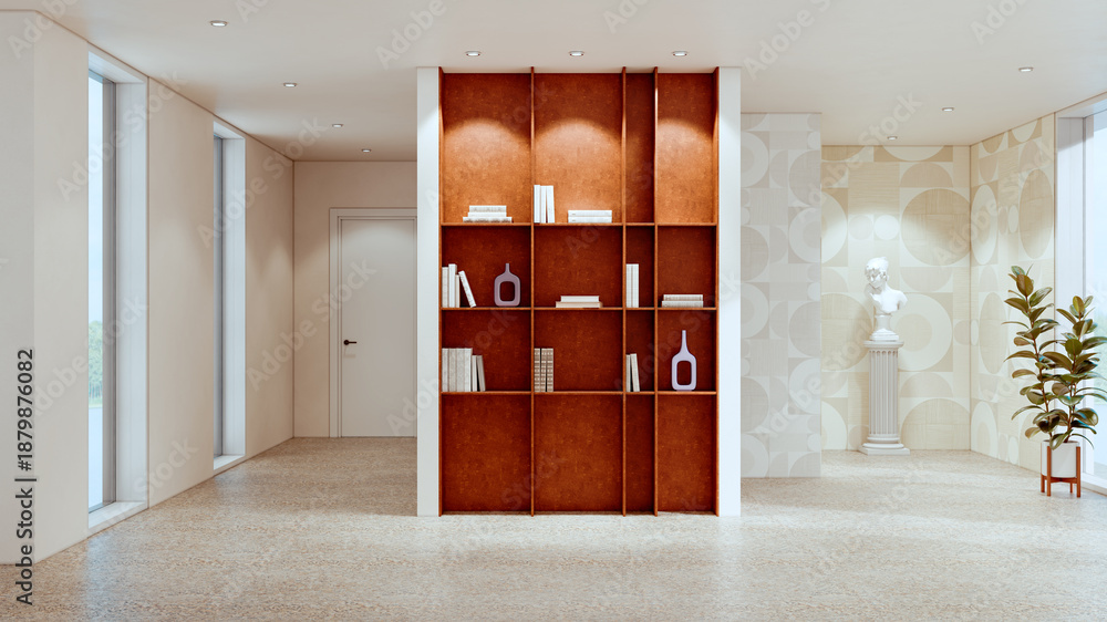 Naklejka premium Large luxury modern bright interiors Living room mockup illustration 3D rendering image