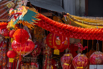 Paper Dragon Decoration for Lunar New Year at Chinatown Market Stall