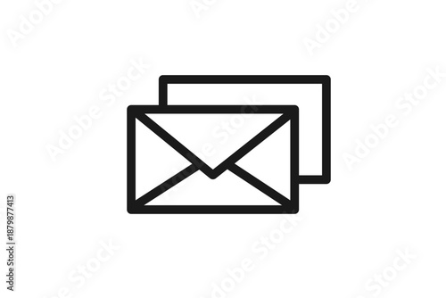 複数メッセージを表す重なった封筒の線画アイコン素材