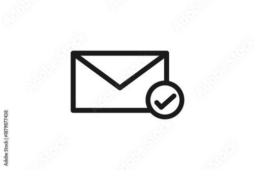 確認済みメールを示すチェック付き封筒の線画アイコン素材