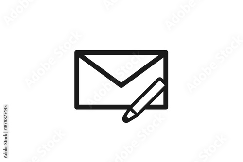 下書きや編集を示す封筒とペンの線画アイコン素材