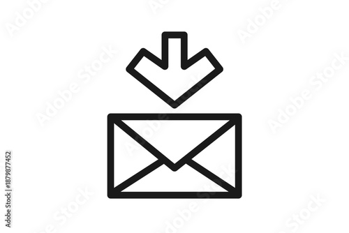 メール受信を表す矢印付き封筒の線画アイコン素材