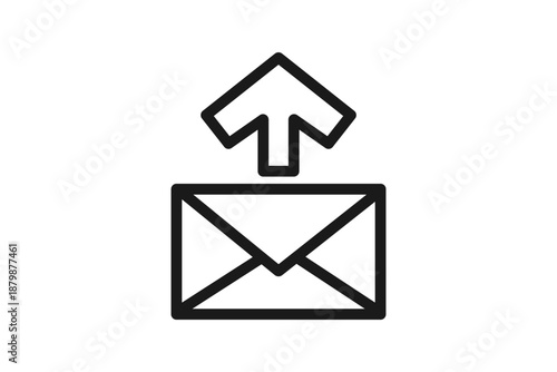 メール送信を表す矢印付き封筒の線画アイコン素材