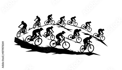 Silhouette Cyclists on Hill