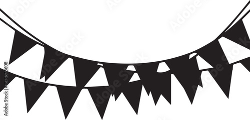 Black triangular pennant banner strung on a string for decoration