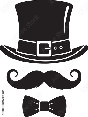 Classic gentleman silhouette top hat mustache and bow tie