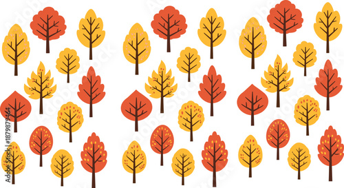 Cute Autumn Trees Seamless Pattern Vector with Colorful Fall Forest Elements for Kids Backgrounds and Seasonal Designs