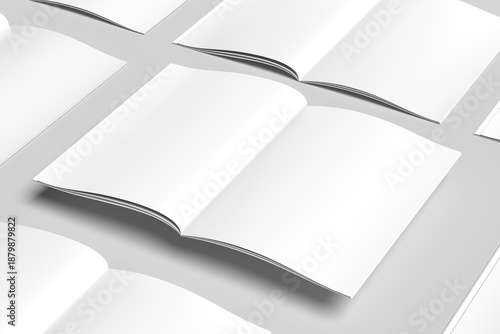 Minimalist Open Book Mockup Pattern with Blank White Pages with floating center side on Light Background