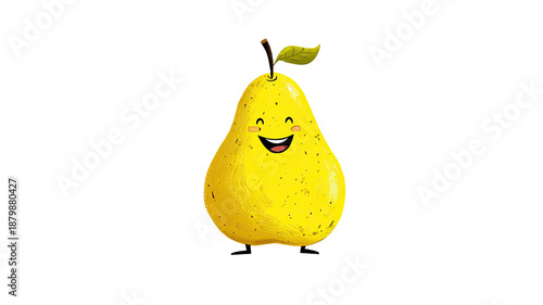 smiling pear fruit character with cute facial expression isolated studio shot minimal lighting on white background