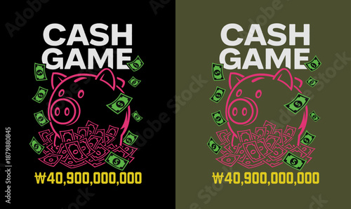 Cash Game Piggy Bank Design - Winning Money Jackpot Vector Artwork