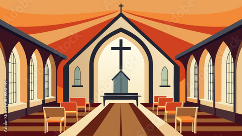 Serene church interior with cross Vector
