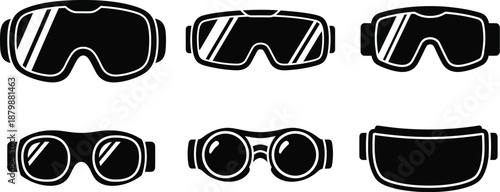 Protective eyewear. Safety goggles, ski goggles, and virtual reality (VR) glasses. 