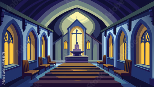 Serene gothic church interior Vector