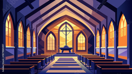 Serene gothic church interior Vector