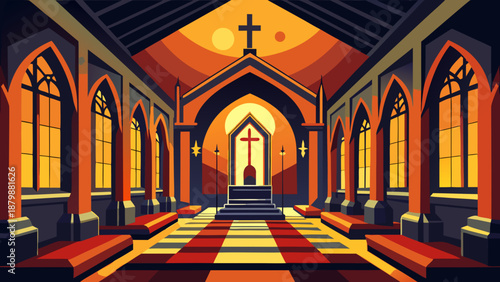 Illuminated church interior Vector