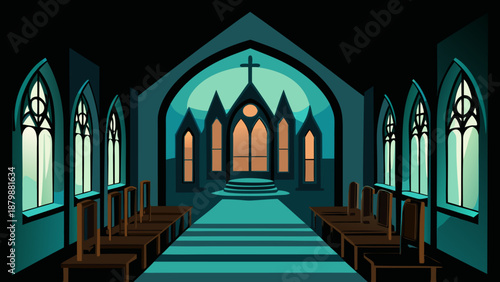 Serene gothic church interior Vector