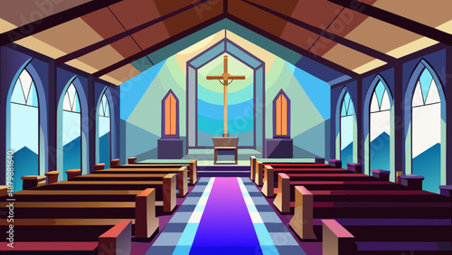 Serene interior of a church Vector