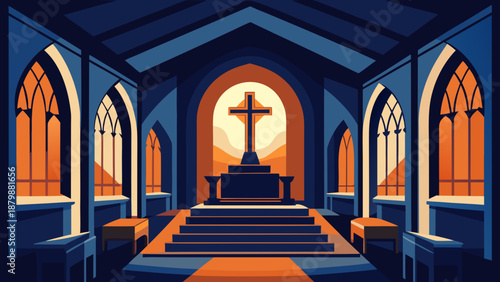 Serene church interior with cross Vector