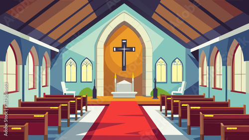 Serene church interior with cross Vector