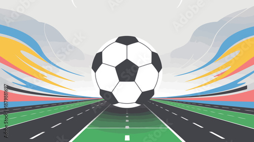 Soccer Ball and Road Vector Illustration