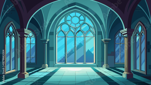 Gothic cathedral interior with stained glass windows Vector