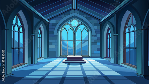 Gothic chamber with arched windows Vector