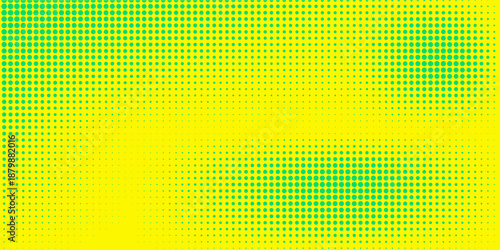 Green and yellow retro comic pop art background with dots, cartoon halftone background vector illustration eps10