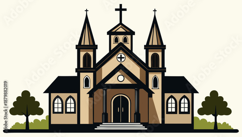 Historic church with twin spires Vector