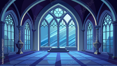 Gothic cathedral interior with arched windows Vector