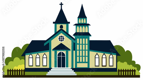 Quaint church with tall spires Vector