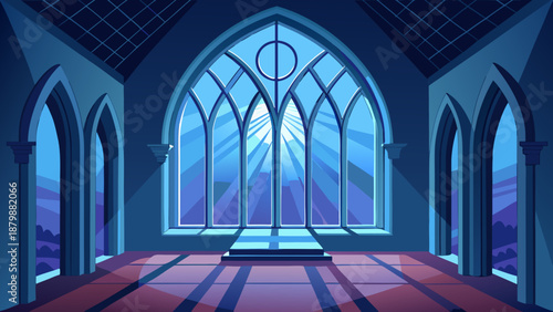 Gothic cathedral interior at dawn Vector
