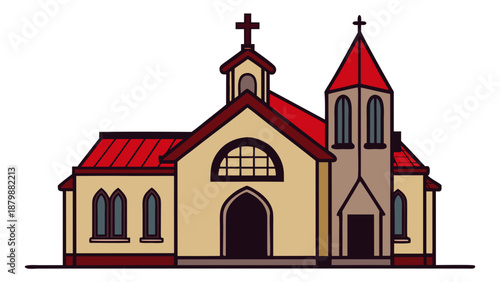 Illustrated church building with twin towers Vector