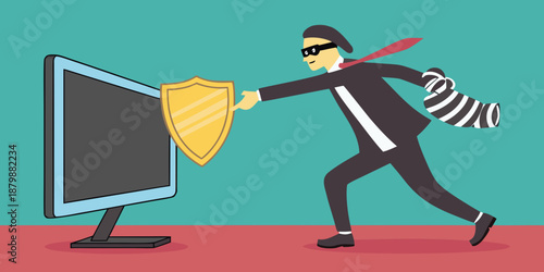 Cybersecurity Concept: Hacker Blocked by Security Shield