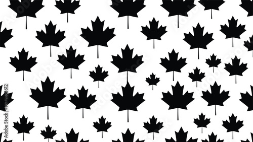 Black and White Seamless Maple Leaf Pattern Background with Canadian National Symbols for Autumn Decor Fall Wallpaper Textile Design and Minimalist Vector Illustration