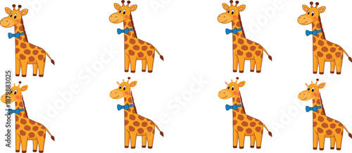 Cute Giraffe Character Set With Bow Tie Repeating Cartoon Animal Illustration For Kids Vector Design