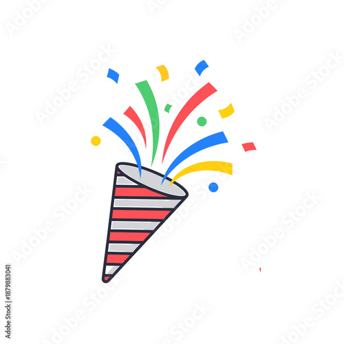 Celebratory party popper illustration with colorful confetti and strips