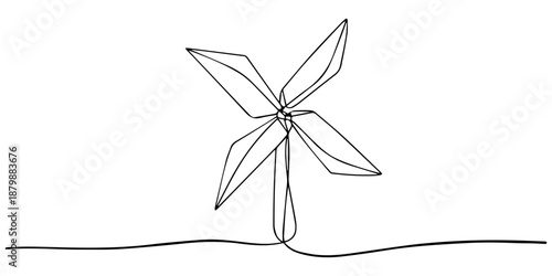 Continuous line drawing Origami paper windmill icon vector illustration concept, pinwheel continuous one line drawing, One line continuous drawing Pinwheel. pinwheel, continuous line drawing, small