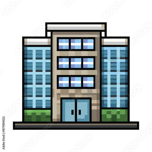 Pixel Art Modern Office Building Architecture Game Asset