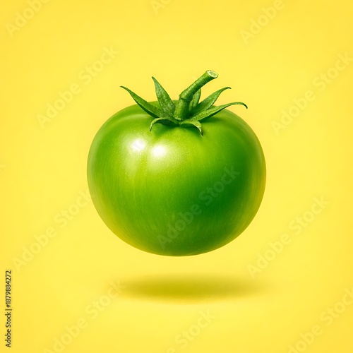 Wallpaper Mural Fresh green tomato floating in midair on a bright yellow background Torontodigital.ca