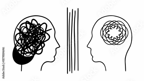 Contrasting Mental Clarity and Confusion Illustrated in Dual Head Profiles with Abstract Thought Representations