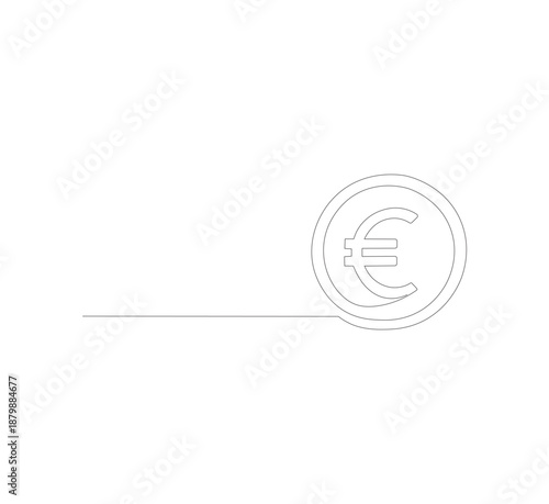 Euro linear symbol with continuous single line drawing. Savings money concept. Vector isolated on white.