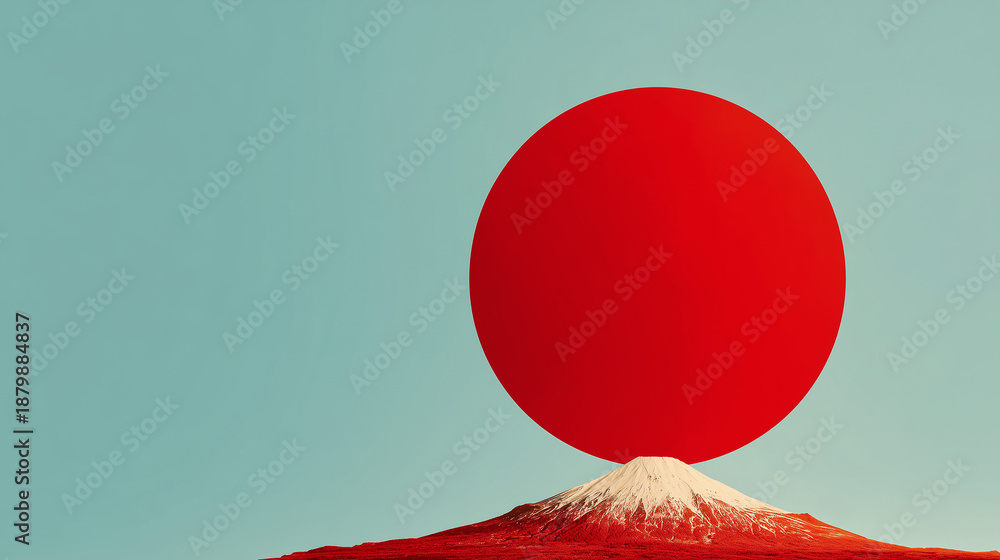 © Dimas - Shogatsu, Stylized mount fuji with bold red sun representing shogatsu japanese new year