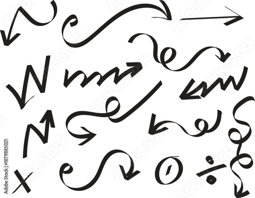 Hand drawn arrows and letters in a chaotic pattern