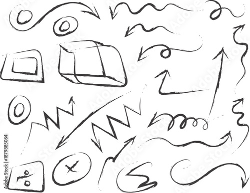 A collection of abstract hand drawn shapes and symbols